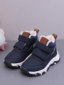 1 双儿童简约百搭保暖毛绒雪地靴，女童时尚百搭防滑户外靴，男童个性化休闲运动靴 - 藏蓝色 - 查看 3