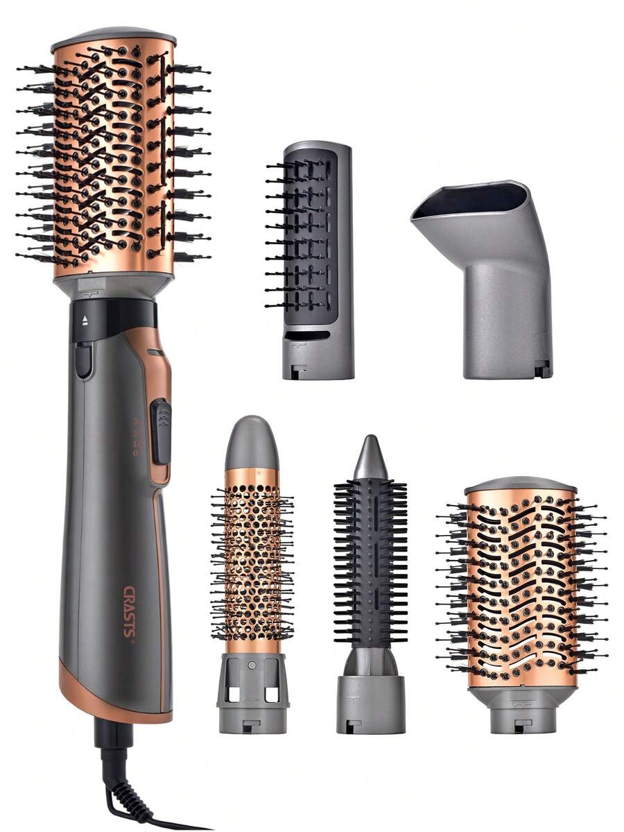 CRASTS 5-In-1 Hot Air Brush Set, Blow Dryer, Straightener, Curler, Dual-Use, Damage-Free Hair Styling Tools, Includes Hair Clips, Straightening Iron, Curling Iron, Concentrator Nozzle, Straightening Brush, Curling Brush