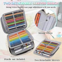 Large Pen Pencil Case Art Colored Pencil Pouch Portable Stationery Organizer With 2 Detachable Layers 54 Slots For School Office College Beige