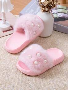 1 Pair Girls Kids Fashion Slippers, EVA Ultra-Light Sole, Suitable For Toddlers & Little Kids Indoor Slippers, Winter - Pink - View 1