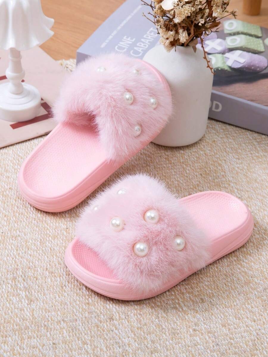 1 Pair Girls Kids Fashion Slippers, EVA Ultra-Light Sole, Suitable For Toddlers & Little Kids Indoor Slippers, Winter - Pink - View 1