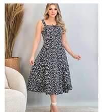 HIGH QUALITY ROMANTIC FLORAL MIDI DRESS - Black - View 2