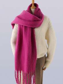 新款纯色男女情侣海马针织围巾，保暖户外冬季雪地装，百搭，长流苏，欧美出口，厚胡须围巾 - 彩色 - 查看 3