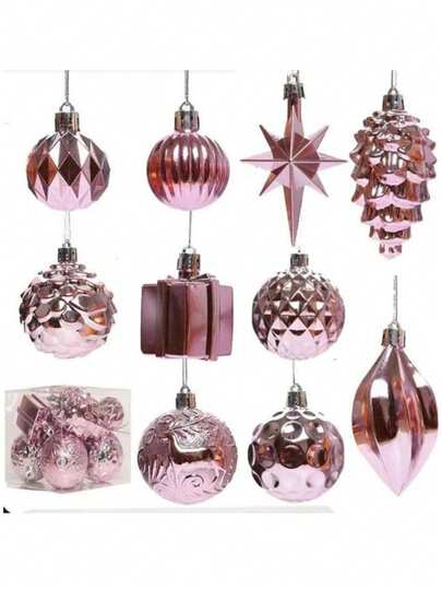 12pcs Assorted Christmas Ornaments, Various Shapes And Colors, Boxed Set