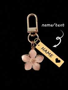 1 pezzo Portachiavi personalizzato in metallo a forma di fiore di ciliegio, portachiavi in acciaio inossidabile personalizzato, inciso, di moda, vintage, minimal, elegante, adatto all'autunno, unisex, leggero e grazioso design a fiore di ciliegio con accessorio tag, adatto per borse, chiavi dell'auto, regali per coppie e vacanze