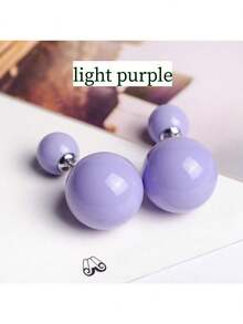 一对时尚双面珍珠耳环，简约风格女士耳环，欧美低敏个性化前后珍珠耳环，配饰，可选颜色：红色、蓝色、黑色、白色、粉色、紫色 - 雙面仿珍珠耳釘 - 查看 33