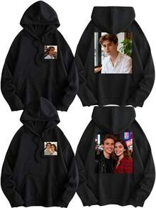 Personalized Double-Sided Image Customizable Men's Hooded Sweatshirt. Upload Your Own Image And Scape/Anime/Lover/Family/Pet/Friend's Picture Or Birthdays/Valentine's Day/Father's Day/Party Anniversaries/Birthday Gifts. Autumn/Winter Pullover Casual Sporty Loose-Fitting Men's Fleece-Lined Hooded Sweatshirt, Men's Black Top, Christmas Clothing, Autumn/Winter Sweatshirt, With Pocket Design, One-Piece Customization, Autumn/Winter Fleece-Lined Casual Pullover Hooded Sweatshirt, Men's Black Top Jacket, Best Friend Gift. - Black - View 2
