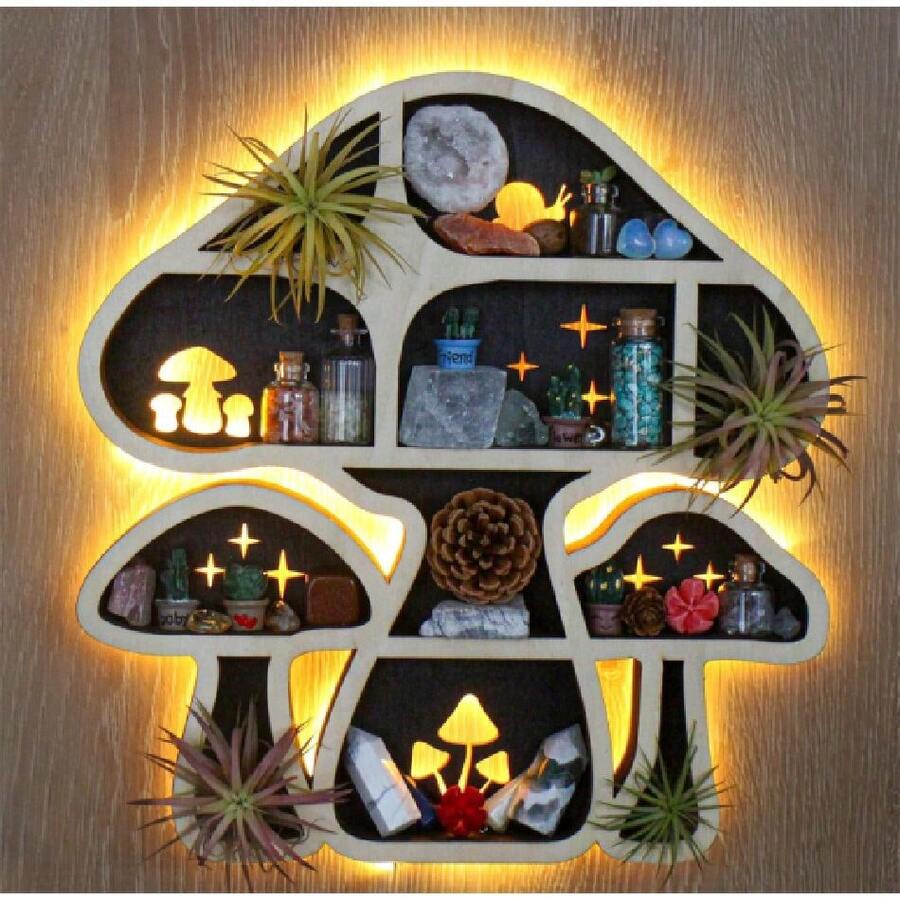 LEushroom Dr Cute Mushroom Floating Shelves, Crystal Shelf Display For Wall, Rock Gem Stone Storage Organizer, Trinkets Holder, Knick Knack Shelf, Mushroom Item, Unique Gift For Mushroom Lovers,23544115 - 駝色 - 查看 1