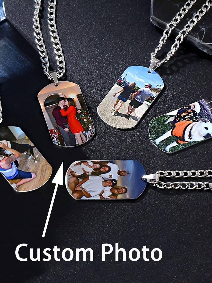 Personalized Photo Necklace, Custom Color Photo Necklace, Stainless Steel Personalized Photo Pendant, Hip Hop Punk Style Jewelry, Stainless Steel Silver, Gold Thick Chain Necklace, Couple Jewelry, Couple Photo, Family Photo, Anniversary, Birthday, Wedding Gift, Unisex Necklace