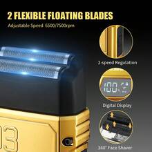 Men's 3PCS Grooming Set Electric Shaver Hair Trimmer Cordless Professional Rechargeable Hair Cutting Grooming Kit - Gold - View 5