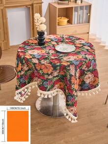 1 khăn trải bàn tròn hoa nhiều màu Jacquard, trang trí tua rua thắt nút thủ công, phong cách trang trại cổ điển, thích hợp cho các ngày lễ, họp mặt gia đình, tiệc sinh nhật, trang trí nhà cửa, mọi mùa - Nhiều màu - Xem 13
