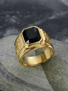 1pc Fashionable And Domineering Jewelry, Men's Stainless Steel Golden Dragon Pattern Inlaid Cubic Zirconia Ring - Ring - View 22