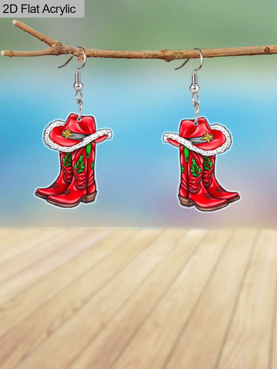 1 Pair Chic Red Christmas Hat Boots Acrylic Earrings For Women Christmas Earrings Novelty Fashion Earrings Jewelry Perfect For Holiday Party Banquets And Daily Activities Christmas Gifts For Women