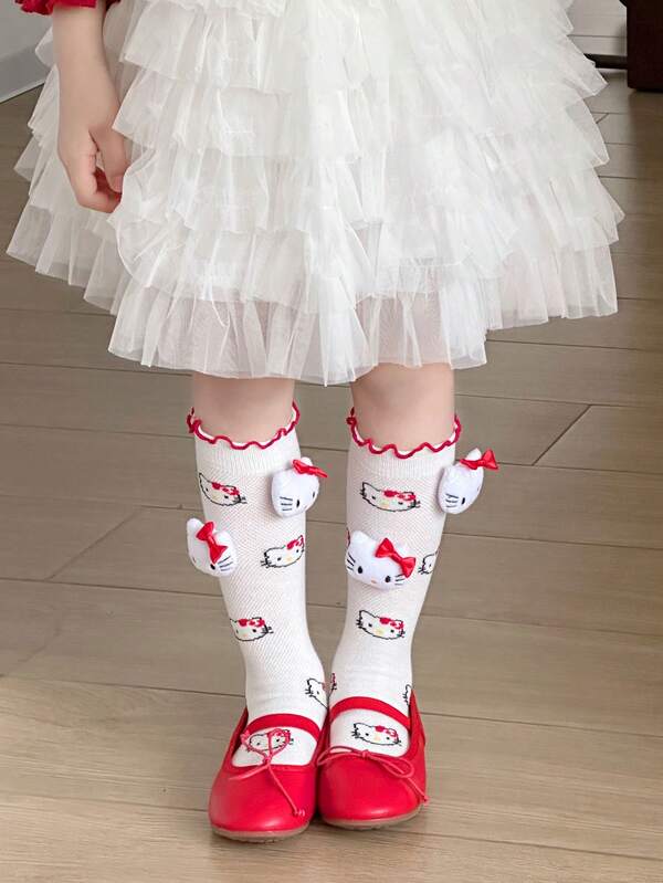 1 Pair Of Children's Socks, Girls' Mesh Cute Cartoon Doll Hello Kitty, Mid Tube Socks, Sweet And Stylish Calf Socks, Versatile Daily Party Outfits