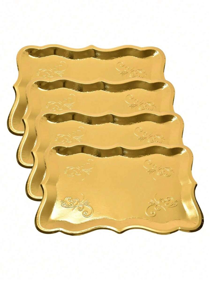 5 chiếc đĩa giấy hình chữ nhật viền vàng sang trọng, kích thước 9"x13", thích hợp để trưng bày món tráng miệng, dùng trong tiệc tùng, trưng bày bánh cupcake, tiệc sinh nhật, đám cưới, tiệc cô dâu, dã ngoại và sử dụng hàng ngày tại nhà. - Nhiều màu - Xem 1