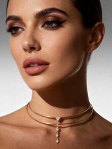 Dây chuyền xương đòn đính đá Rhinestone tối giản nhiều lớp, phụ kiện thời trang và đa năng cho mùa hè - Lớp kép - Xem 12