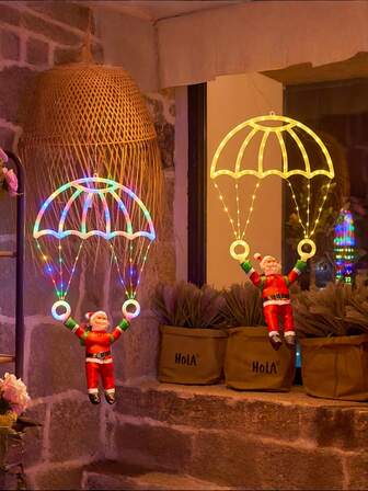 1pc Christmas Santa Parachute Light, Creative Design Of Santa's Parachute, Powered By USB, 8 Lighting Modes Can Be Controlled Remotely. Suitable For Winter And Christmas Decoration. Can Be Used For Christmas Tree Decoration, Indoor Living Room, Bedroom, Dining Room Glass And Wall Decoration, Store Window Decoration, Outdoor Porch Decoration, Beautiful Photo Props, Christmas Party Atmosphere Lights, Exquisite Christmas Gifts.