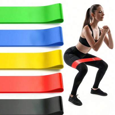 Random Color Resistance Bands For Exercise, Elastic Fitness Loops For Physical Therapy, Leg Stretching Straps For Yoga Beginners, And Curved Bands For Pilates, Letter And Non-Letter Styles Randomly Distributed