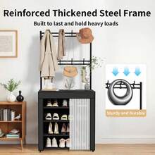 EZIFY 23-Inch 3-In-1 Luggage Organizer Black Metal Rack, 6/5 Shelves + 8 Detachable Hooks, Heavy-Duty, Space-Saving For Entryway