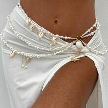 Pearl Belly Chain Layered Waist Body Chains Mermaid Beach Conch Starfish Bikini Belly Jewelry Fashion Beach Rave Party Club Body Accessories Jewelry For Women 29.537.4 In - 如圖 - 查看 2