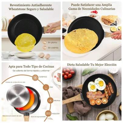 Sartenes Antiadherentes, Juego de 3 Sartenes, Batera de Cocina Apto Estufa de Gas, Elctrica y de Induccin, Sartn Ollas 20 y 24 y 28 Negro