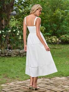 PARTHEA Backless Lace Spliced Ruched Bodycon Cami Elegant Dress(Zipper,Sexy,Elastic Force) - White - View 2