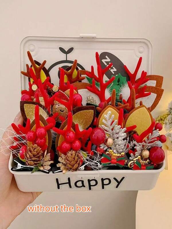 2pcs Kids Red Christmas Deer Antler Hair Clips, Cute Girls Baby Hair Accessories, Suitable For Christmas Party And Gift