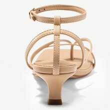 Womens Strappy Low Kitten Heels Sandals Open Square Toe Flip Flop Summer Dress Party Shoes - 裸色 - 查看 4