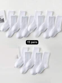 20双/10双/5双/1件儿童白色休闲条纹中筒袜，搭配学院风学校背包，适合返校新年派对，是送给朋友的完美礼物。适合情人节、圣诞节、新年等各种节日礼物。