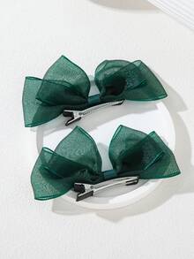 2pcs Mesh Layered Elegant Mesh Bow Hair Clips, Cute Side Bangs Hair Clips, Sweet Bow Clips For Girls - A - View 2