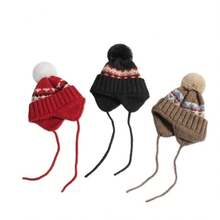 Fair Isle Hat For Women, Autumn And Winter Thickened Fleece, Warm Ear Protection, Face Slimming Knitted Beanie, Cold-Proof Knitted Headwrap Hat - 費爾島護耳-卡其 - 查看 5