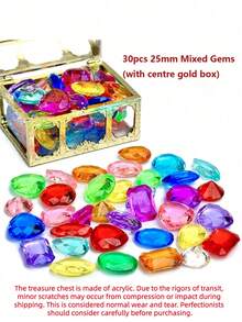 24/30颗海盗宝藏宝石,亚克力仿宝石,多色闪亮钻石塑料宝石,带宝箱,非常适合派对餐桌装饰,海盗主题派对礼品 - 泳池派对和夏季假期的理想之选!圣诞节/感恩节礼物 - 彩色 - 查看 11
