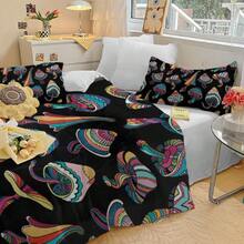 Colorful Mushroom Comforter Set - Black Aesthetic Hippie Theme Cartoon Bedding (Twin, 1 Comforter 2 Pillow Shams),23456157 - 鏽棕色 - 查看 5