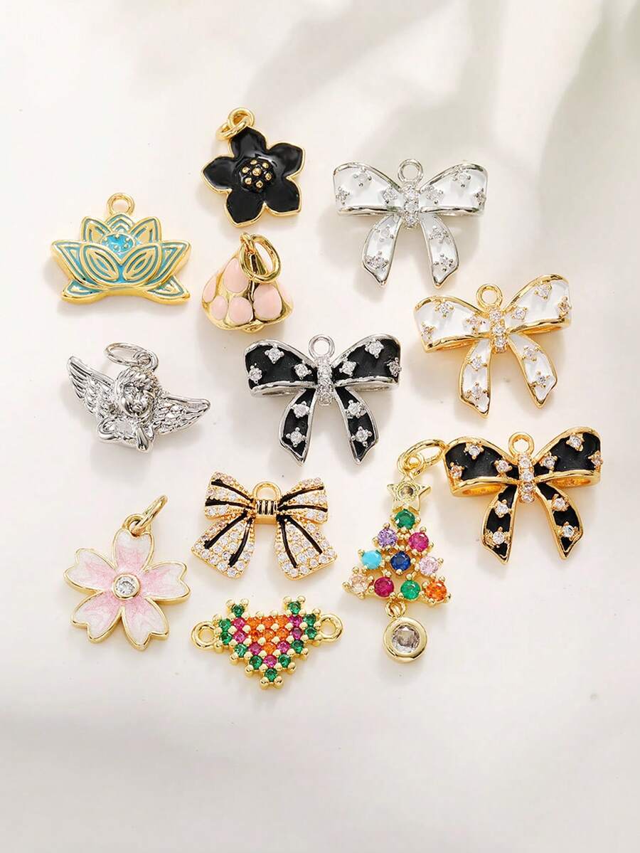 1PC Bow Angel Lotus Small Pendant, Mushroom Heart, Christmas Tree Flower Decoration DIY Accessory Pendant