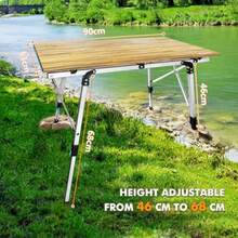 Folding Camping Table Height Adjustable 18-27'' Portable Roll Up Picnic Table With Storage Net Carry Bag Lightweight Aluminum Outdoor Table For RV Travel Beach Fishing BBQ - Woodgrain - View 3