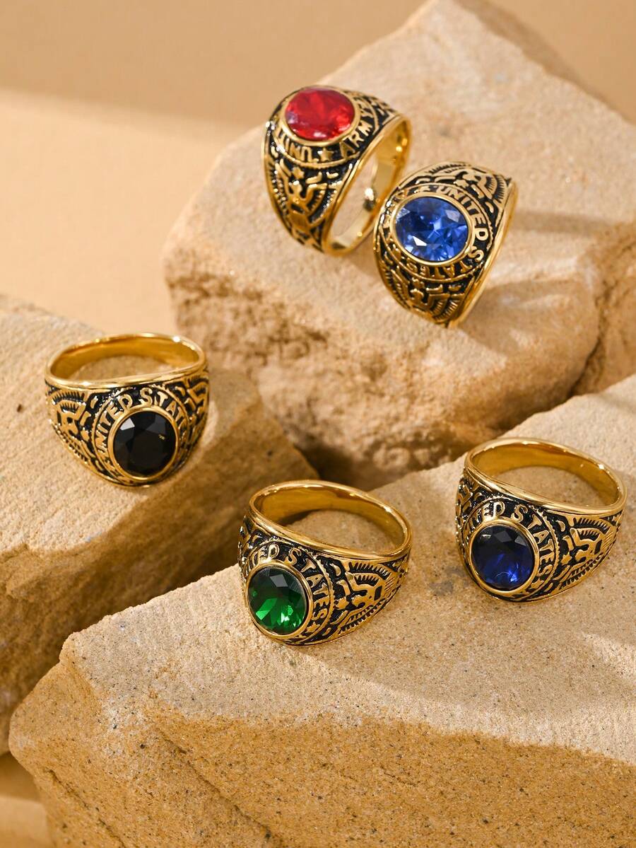 1件复古不锈钢雕花鹰图腾，镶嵌立方氧化锆，送给男友的完美礼物，日常佩戴也十分合适。 - 戒指 - 查看 1