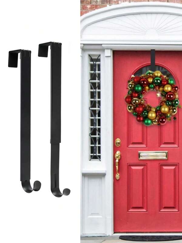 1 pieza Soporte ajustable para corona de Navidad, adecuado para decoración de puerta delantera, gancho colgante de puerta, estante de almacenamiento, soporte para calcetín de Navidad, gancho colgante de decoración navideña