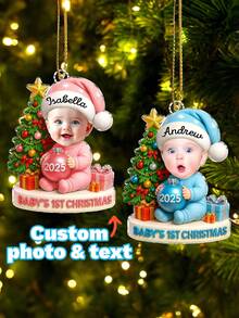1pc Customized Photo Christmas Ornament, Personalized Name And Photo Decor, Custom Ornament With Photo, Christmas 2025 Memento, Christmas Tree Decoration, Customized Acrylic Pendant, Personalized Gift, Cute Holiday Decor, Baby Shower Party Favor, Personalized Ornament, Customized Christmas Gift, Christmas Tree Decoration, Personalized Gift, Custom Christmas Decor - Multicolor - View 1