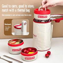 WORTHBUY 304 不锈钢保温饭盒，带手柄的便携式便当盒，可微波和热水加热，密封防漏水果沙拉食品储存容器，保温午餐盒适合学生和成人在学校、办公室、户外露营、野餐、旅行、返校时使用 - 彩色 - 查看 6