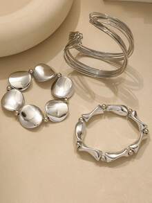 3Pcs Vintage Hollow Asymmetrical Geometry Bracelet Set,Suitable For Women's Daily Jewelry,Gift For Friends