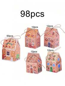 98/74/50/25PCS Christmas Gingerbread House Box,Gift Candy Box.Souvenir Gift Box. With Printed Patterns, Christmas Gift Box, Gift And Gift Box.Christmas Party Gift Boxes, Cardboard Gift Containers, Christmas Holiday Party Gifts, Candies,Gift Packaging - Multicolor - View 20