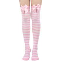 Women Thigh High Stockings Stylish Comfortable Striped Pattern Bow Decorative Socks For Daily Cosplay Party - Hồng - Xem 7