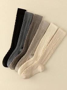 1Pair Women Over The Calf Socks, Multi-Color Wool Blend Fashionable Versatile Socks For Daily Outfit, Cozy Socks