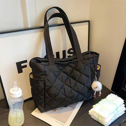 Quilted Nylon Diaper Bag Backpack - Large Tote With Insulated Bottle Pocket, Multipurpose Compartments & Changing Mat, Lightweight Baby Bag For Parents