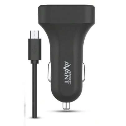 Chargeur allume-cigare AVANT Connect | Chargeur rapide | Adaptateur allume-cigare double USB | Prise + câble micro USB | Noir