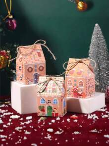 98/74/50/25PCS Christmas Gingerbread House Box,Gift Candy Box.Souvenir Gift Box. With Printed Patterns, Christmas Gift Box, Gift And Gift Box.Christmas Party Gift Boxes, Cardboard Gift Containers, Christmas Holiday Party Gifts, Candies,Gift Packaging - Multicolor - View 5