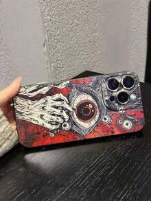 1pc Funda de Teléfono con Textura Negra Mate con Orificio para Lente, Cobertura Completa, Gráfico de Gesto de Ojo de Demonio Colorido, Compatible con iPhone 16 Pro Max/S24 Ultra/S23/A53/A16 Impermeable a Prueba de Golpes Resistente a Rasguños - Estilo 1 (1 pieza) - Ver 4