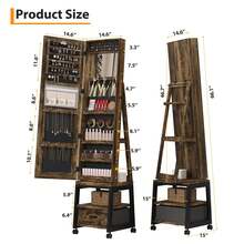 Organizador de joyas con espejo de longitud completa, clóset de joyería con cerradura de 66 pulgadas con luz LED, clóset de almacenamiento de joyería de pie con estante trasero y cajón - Color retro - Ver 2