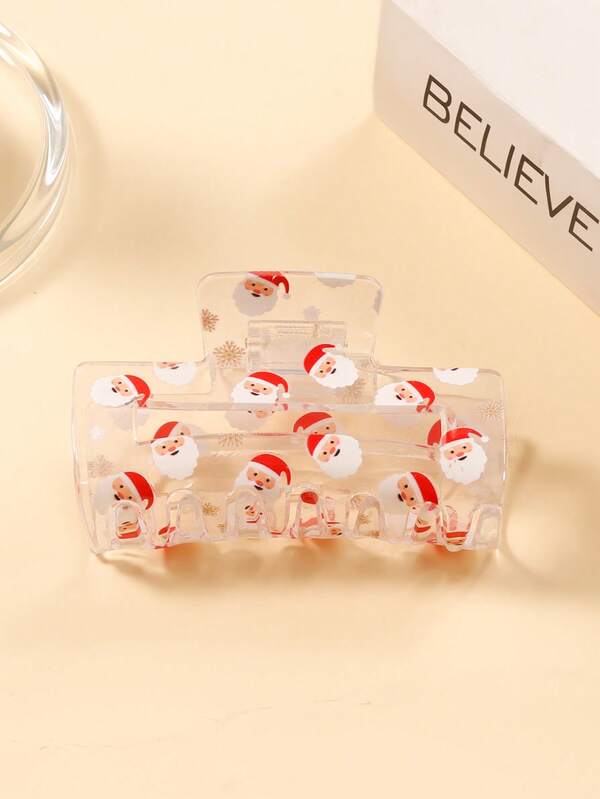 1Pc Christmas Day Hair Clip - Cartoon Santa Claus Print, Medium Size, Beautiful Christmas Holiday Hair Accessory, Ideal Gift For Family And Friends. Fashion Claw Clips Winter Hair Clutch