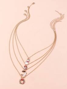 4pcs Minimalist Christmas Reindeer & Snowman Necklace Set, Women Daily Wear Necklace Gift Box Garland Choker